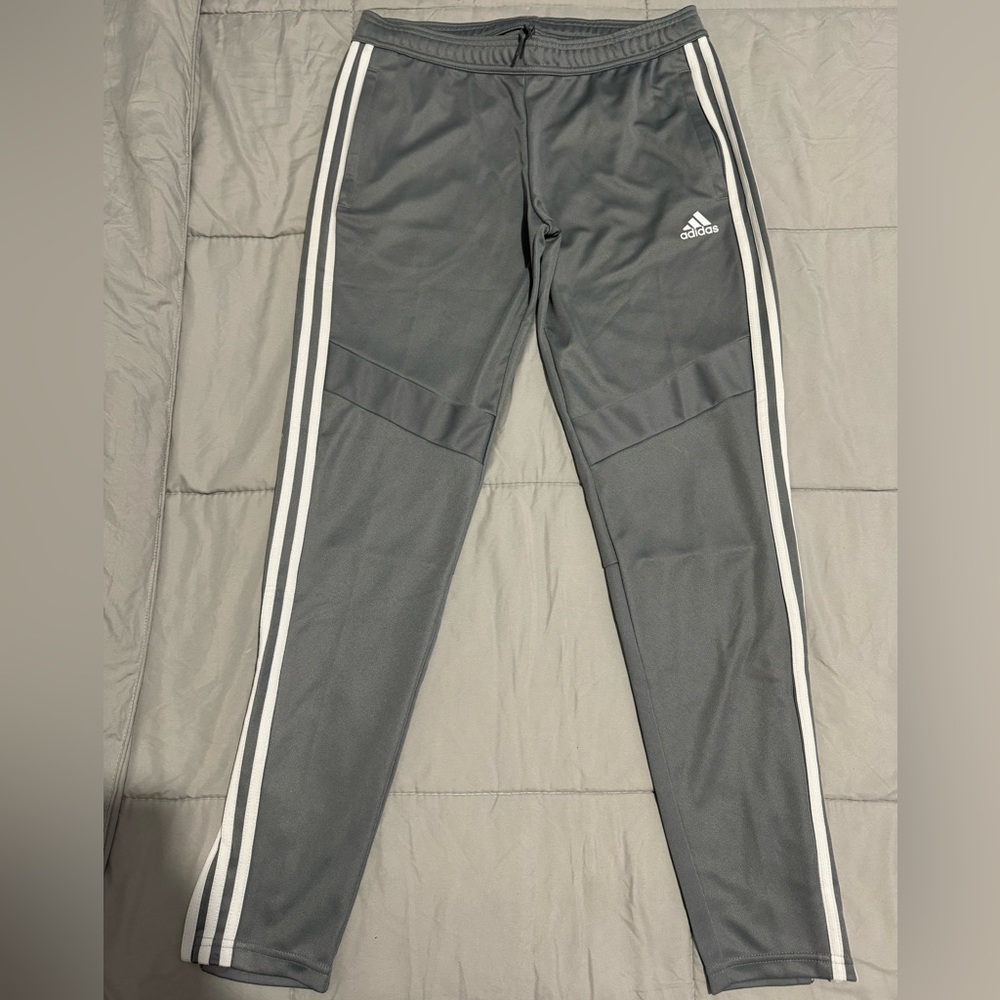 adidas Men's Gray Track Pants with White Stripes